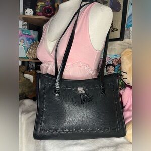 brighton black genuine leather shoulder bag purse with plaid interior